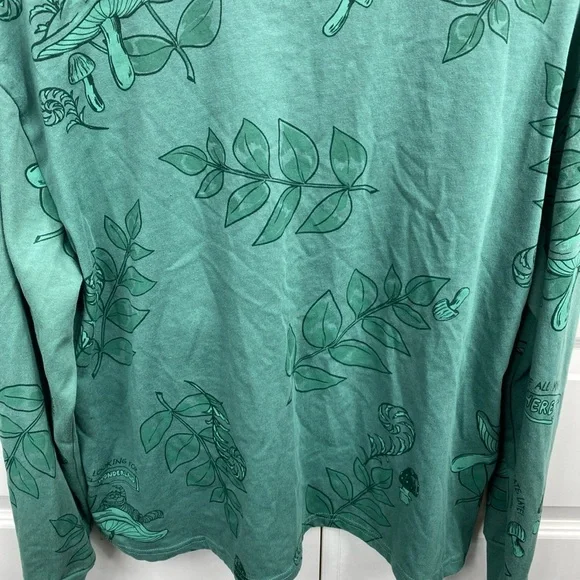 Disney Parks Alice in Wonderland Long Sleeve Shirt Mushrooms Leaves Medium Green - Picture 6 of 10
